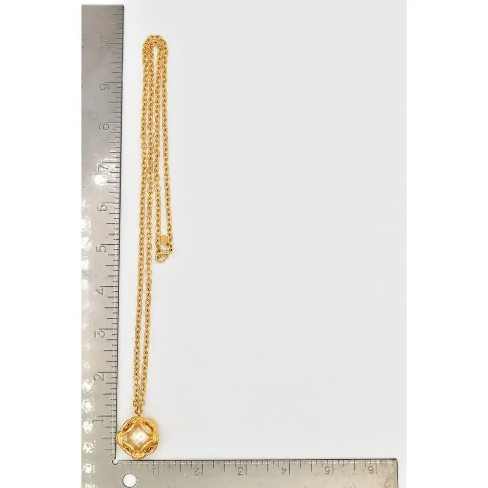 Joan Rivers Vintage Caged Pearl Pendant Necklace Gold Tone Chunky Signed BinBJ